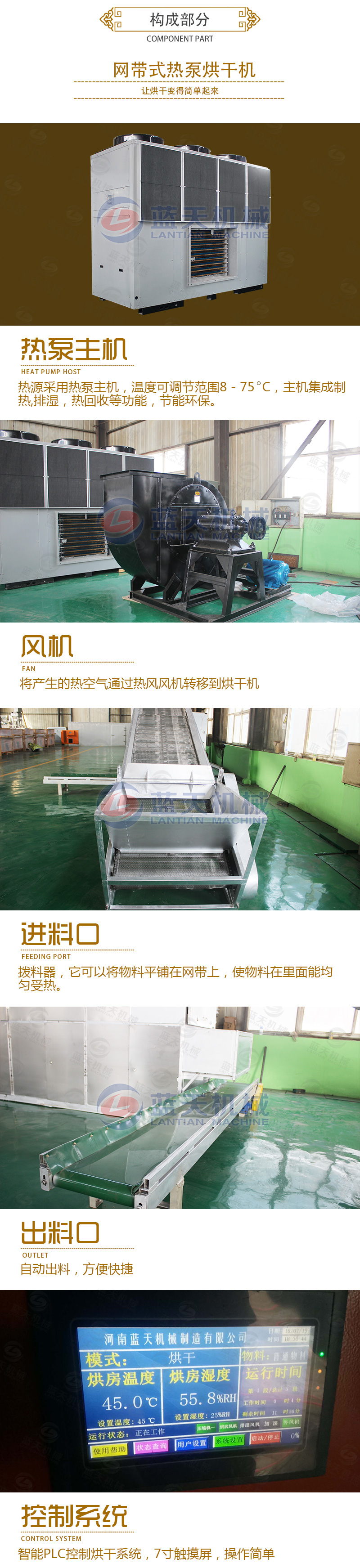 金銀花網(wǎng)帶式烘干機構成部分